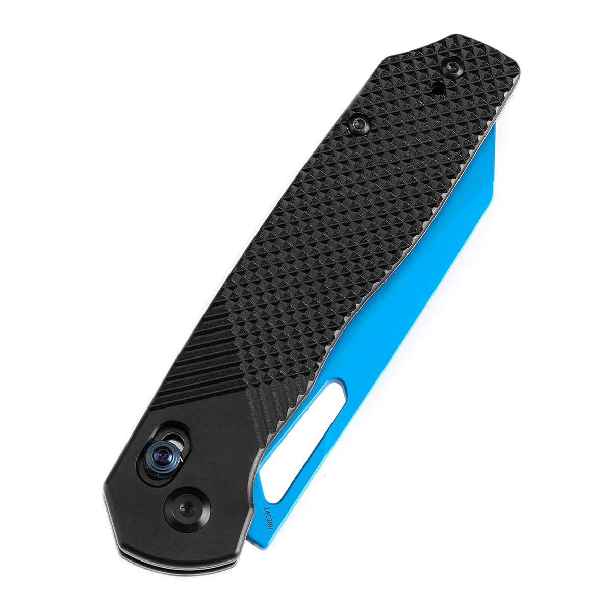 Tenable Shard |Cross Bar Lock Folding Knife | 3.47'' Blue Coated 14C28N Blade | Black Aluminum Handle | Kim Ning Design | T1006V2 - Image 6