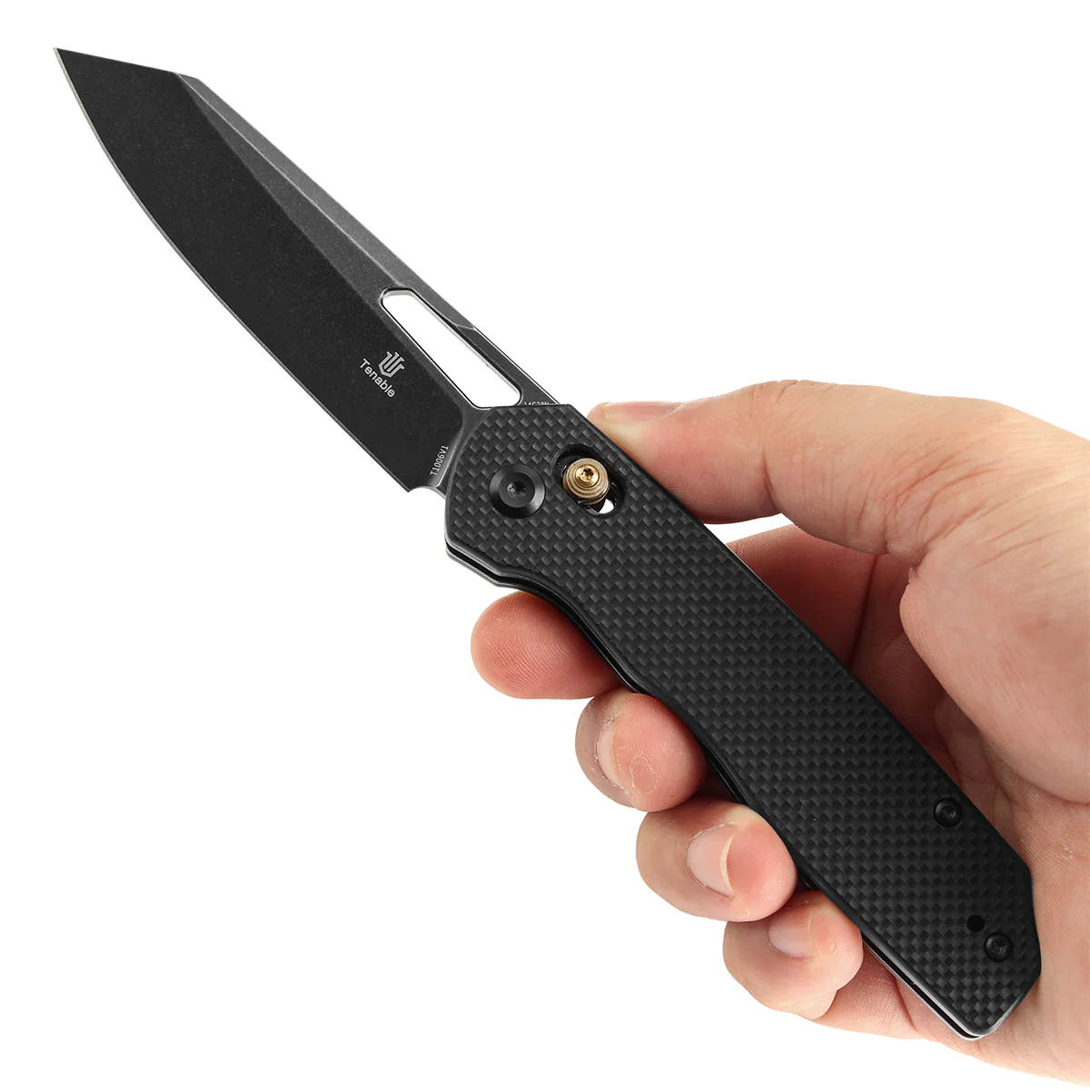 Tenable Shard |Cross Bar Lock Folding Knife | 3.47'' Blackwash 14C28N Blade | Black G10 Handle | Kim Ning Design | T1006V1 - Image 9