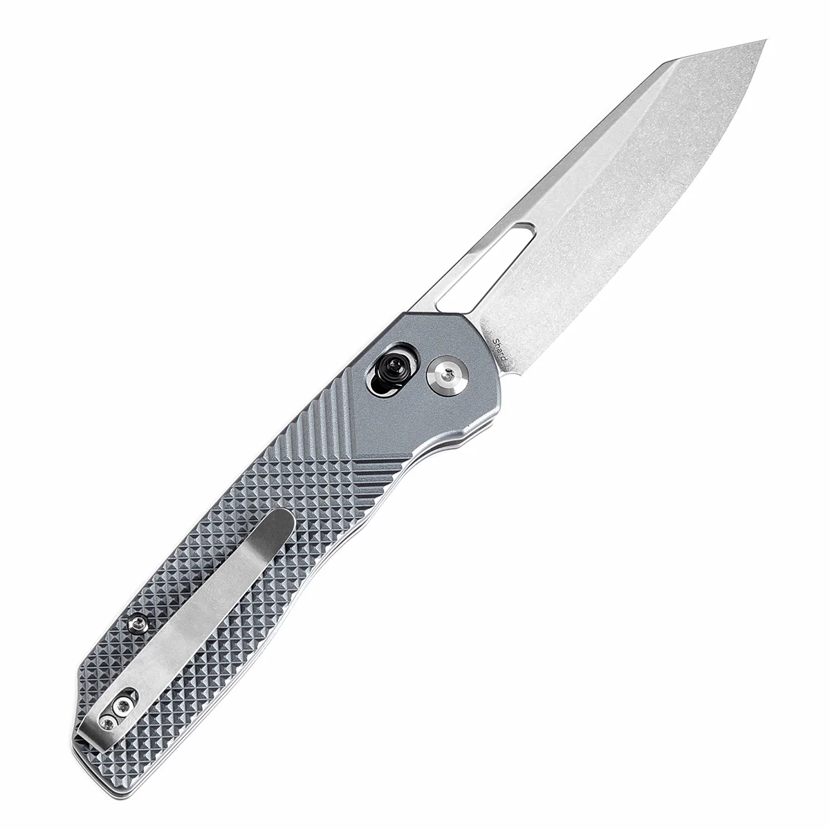 Tenable Shard | Cross Bar Lock Folding Knife | 3.47'' Stonewashed 14C28N Blade | Gray Aluminum Handle | Kim Ning Design-T1006V4 - Image 8