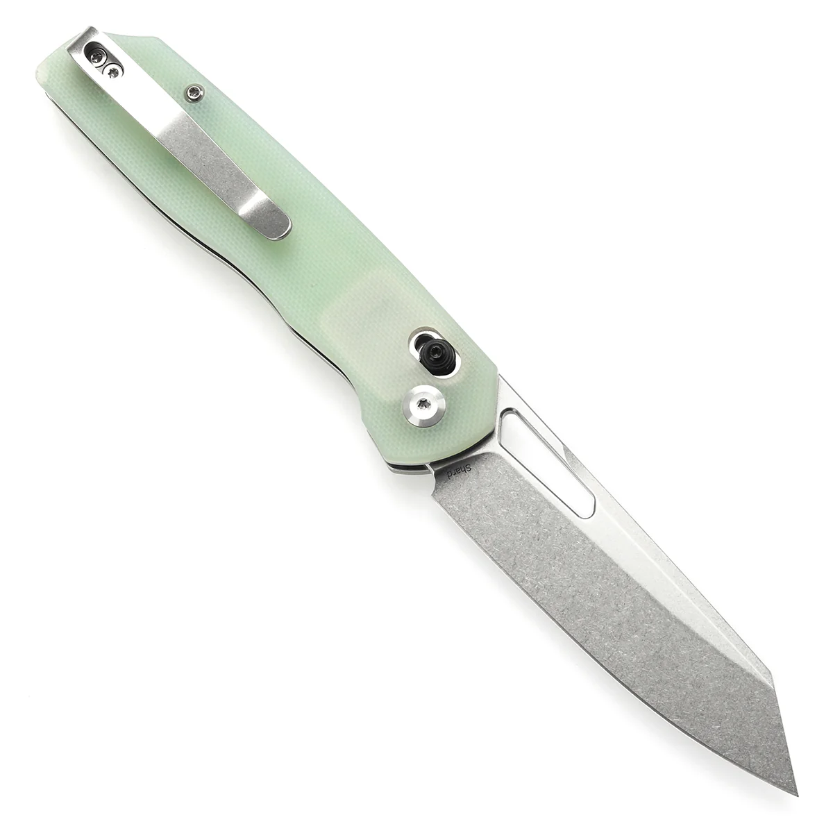 Tenable Shard | Cross Bar Lock Folding Knife | 3.47'' Stonewashed 14C28N Blade | Jade G10 Handle | Kim Ning Design | T1006V6 - Image 3