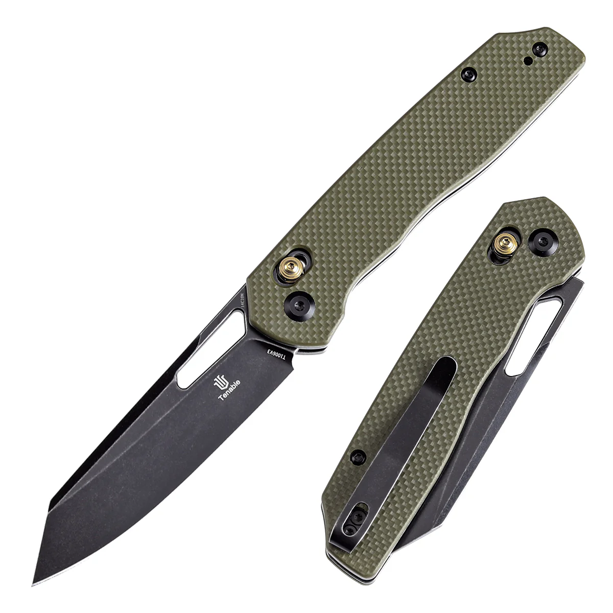 Tenable Shard | Cross Bar Lock Folding Knife | 3.47'' Blackwash 14C28N Blade | Olive Green G10 Handle | Kim Ning Design | T1006V3