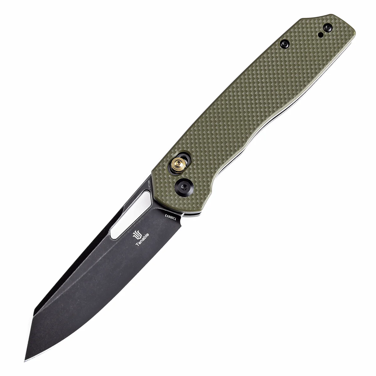 Tenable Shard | Cross Bar Lock Folding Knife | 3.47'' Blackwash 14C28N Blade | Olive Green G10 Handle | Kim Ning Design | T1006V3 - Image 2