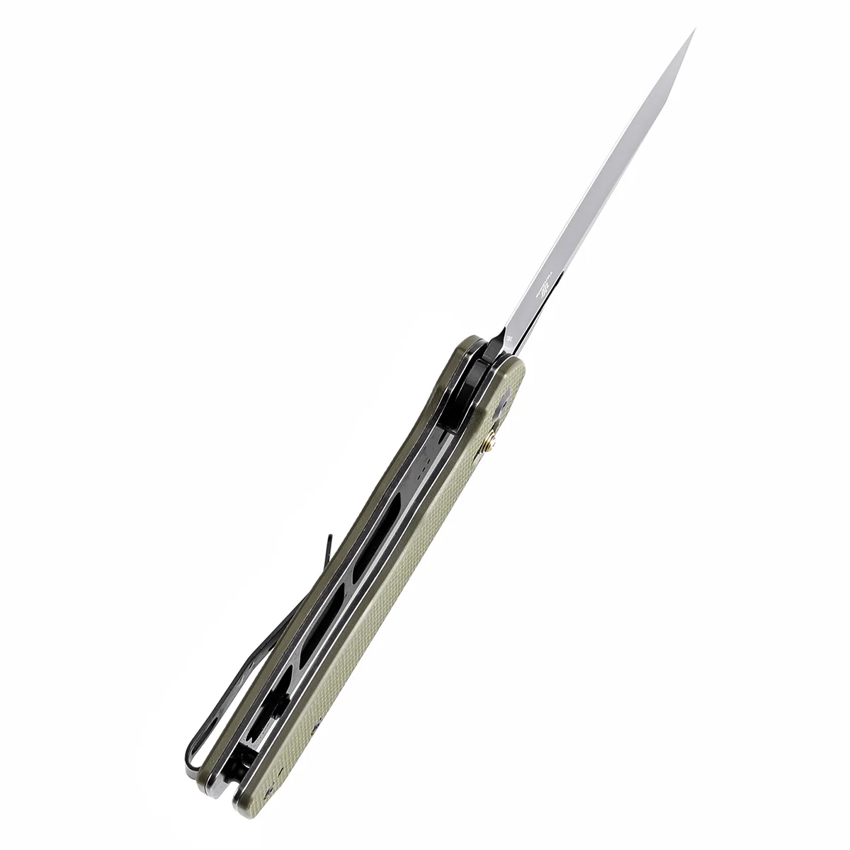 Tenable Shard | Cross Bar Lock Folding Knife | 3.47'' Blackwash 14C28N Blade | Olive Green G10 Handle | Kim Ning Design | T1006V3 - Image 4