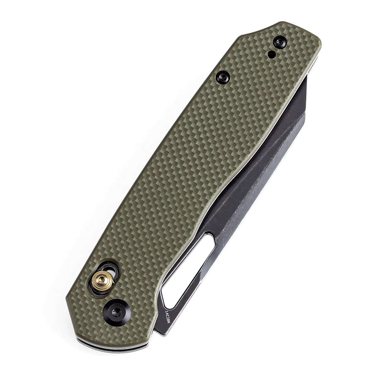 Tenable Shard | Cross Bar Lock Folding Knife | 3.47'' Blackwash 14C28N Blade | Olive Green G10 Handle | Kim Ning Design | T1006V3 - Image 6