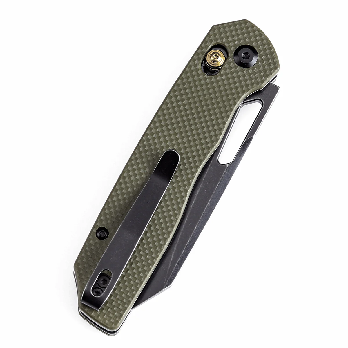 Tenable Shard | Cross Bar Lock Folding Knife | 3.47'' Blackwash 14C28N Blade | Olive Green G10 Handle | Kim Ning Design | T1006V3 - Image 7