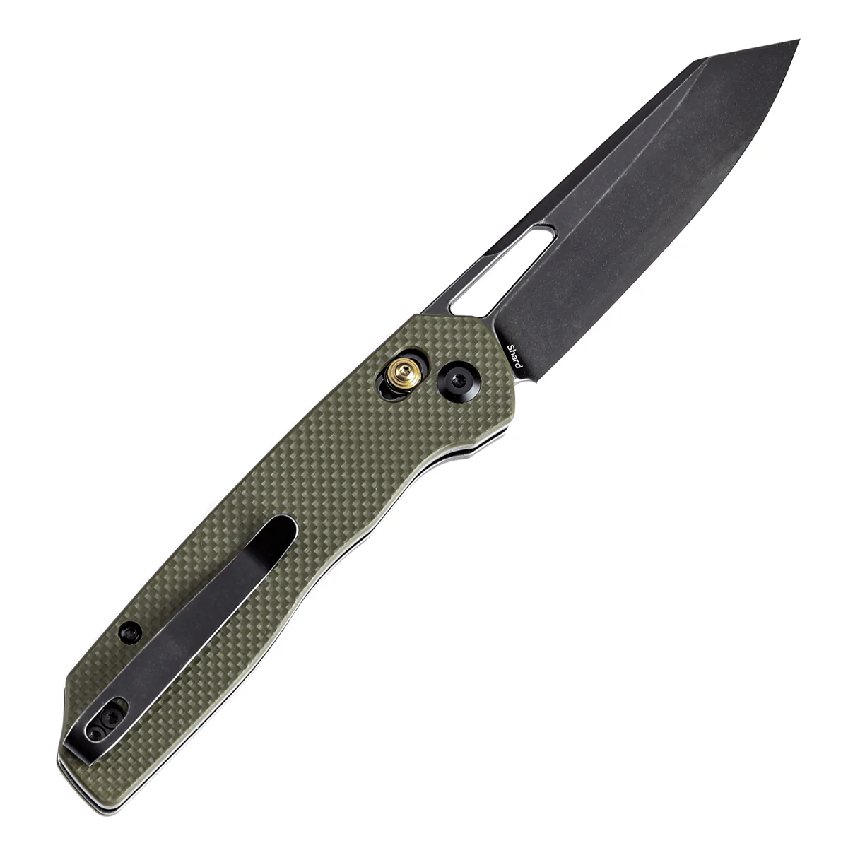 Tenable Shard | Cross Bar Lock Folding Knife | 3.47'' Blackwash 14C28N Blade | Olive Green G10 Handle | Kim Ning Design | T1006V3 - Image 8