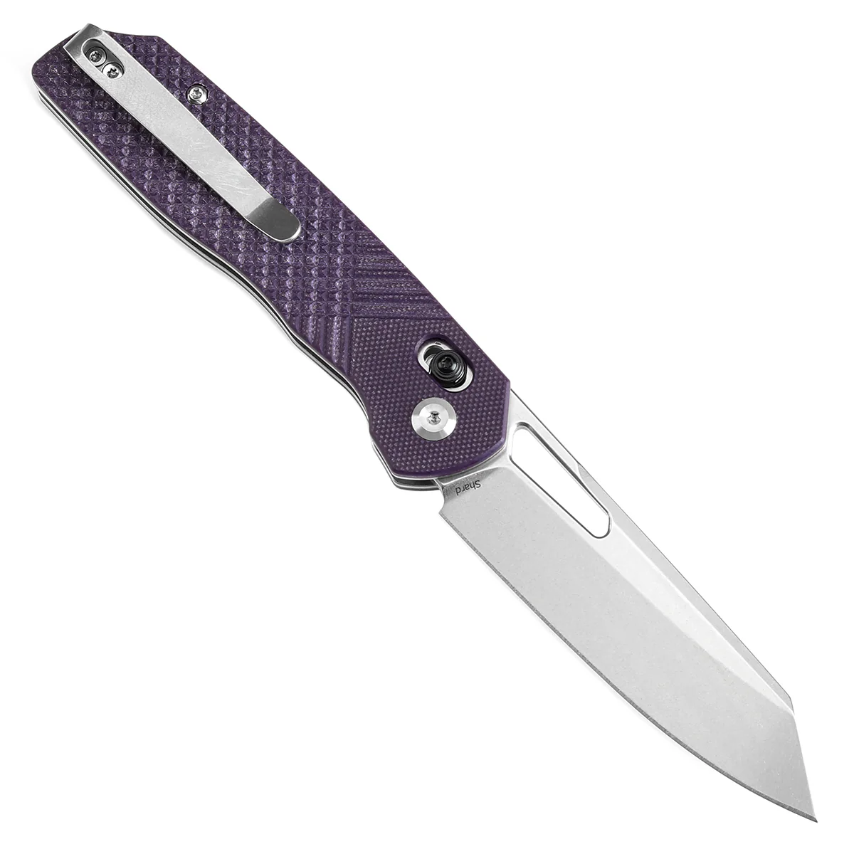 Tenable Shard | Cross Bar Lock Folding Knife | 3.47'' Stonewashed 14C28N Blade | Purple G10 Handle | Kim Ning Design | T1006V5 - Image 3