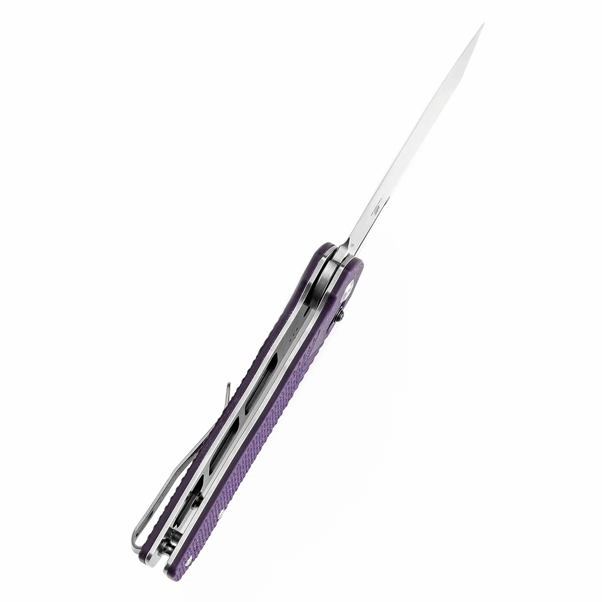 Tenable Shard | Cross Bar Lock Folding Knife | 3.47'' Stonewashed 14C28N Blade | Purple G10 Handle | Kim Ning Design | T1006V5 - Image 4