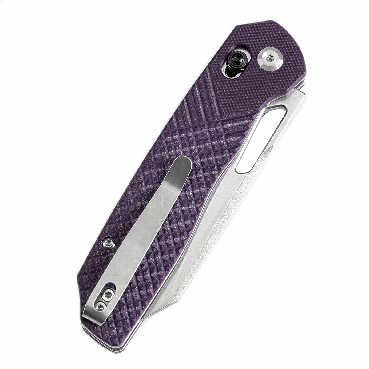 Tenable Shard | Cross Bar Lock Folding Knife | 3.47'' Stonewashed 14C28N Blade | Purple G10 Handle | Kim Ning Design | T1006V5 - Image 7