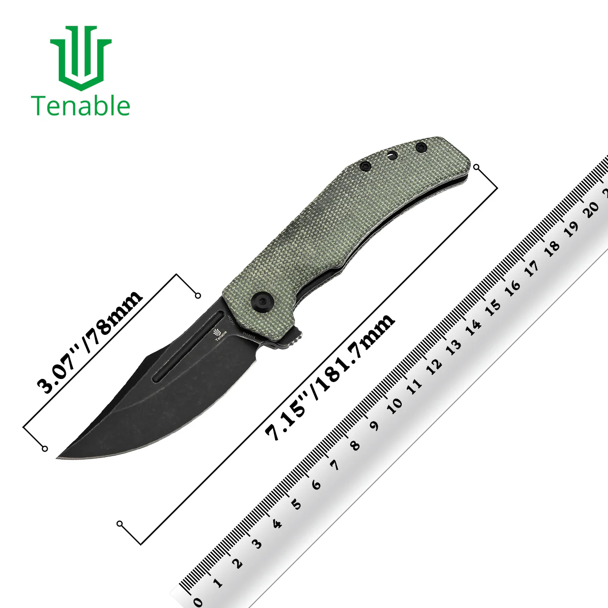 Tenable Orion Flipper Folding Knife | Green Micarta Handle | 3.07" Blackwashed 14C28N | JB Stout Design | B1089A3 - Image 10