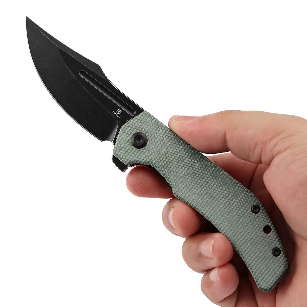 Tenable Orion Flipper Folding Knife | Green Micarta Handle | 3.07" Blackwashed 14C28N | JB Stout Design | B1089A3 - Image 9