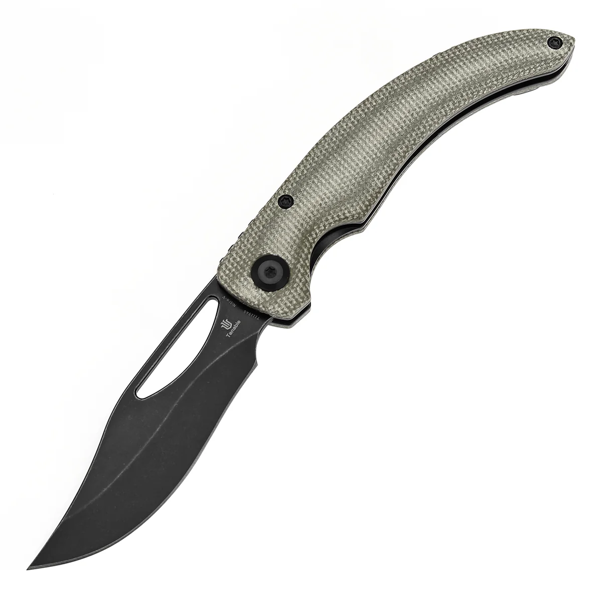 Tenable Gideon Folding Knife - 3.5'' Blackwash Nitro V Blade -Green Micarta Handle - Dead Sober Design - T1119A6 - Image 2