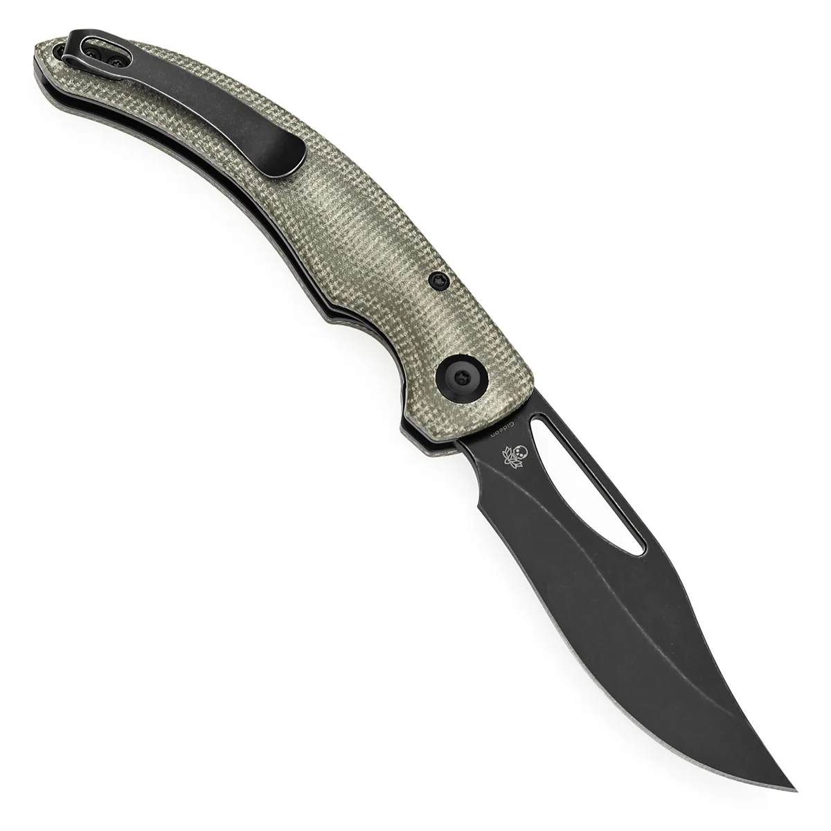Tenable Gideon Folding Knife - 3.5'' Blackwash Nitro V Blade -Green Micarta Handle - Dead Sober Design - T1119A6 - Image 3