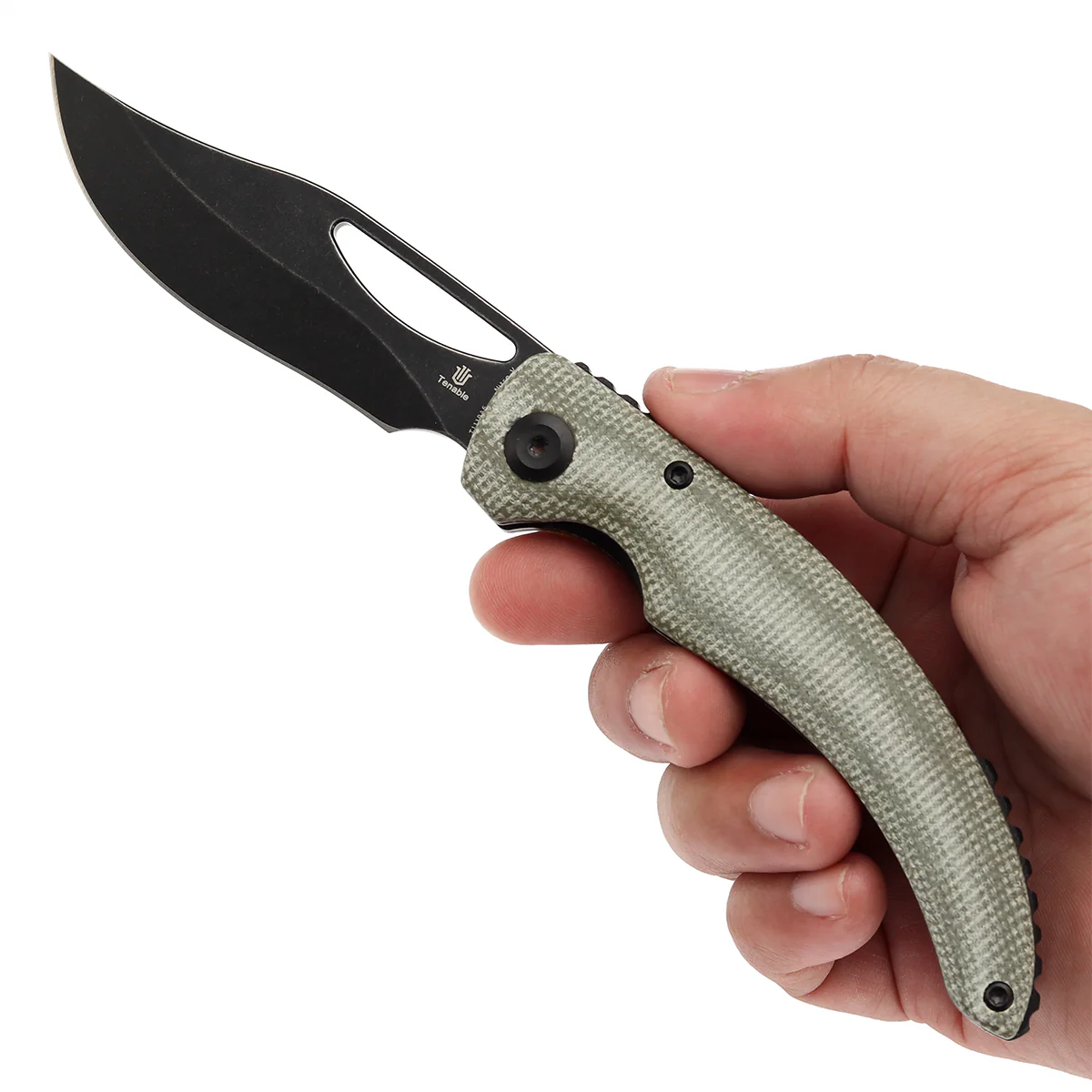 Tenable Gideon Folding Knife - 3.5'' Blackwash Nitro V Blade -Green Micarta Handle - Dead Sober Design - T1119A6 - Image 9