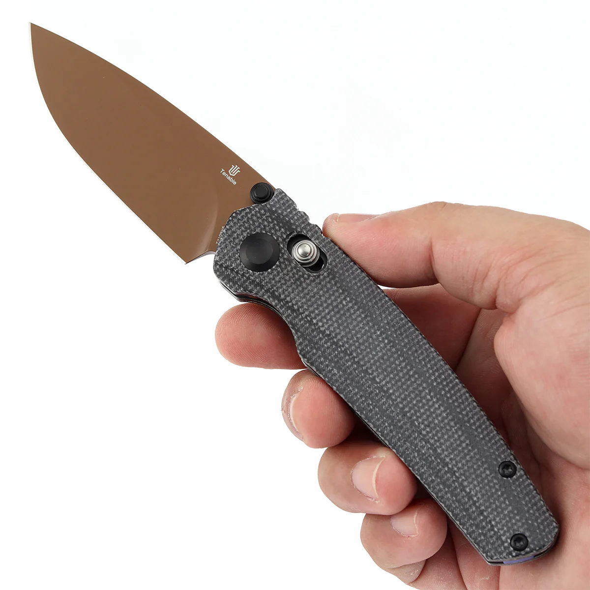Tenable Raven Cross Bar Lock Folding Knife | 3.14" Rose Gold Coated 14C28N Blade| Black Micarta Handle | Black Bird Blades Design - T2109V6 - Image 9