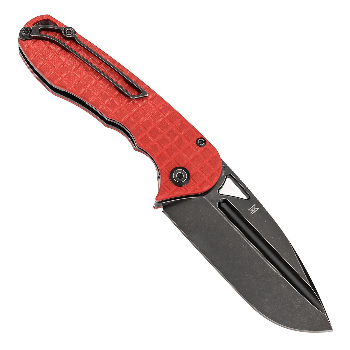 Tenable Bömbur Folding Knife Dark  Red G10 with Frag Pattern Handle (3.53'' Blackwash D2 Blade) Midgards Messer Design--T1054C2 - Image 3