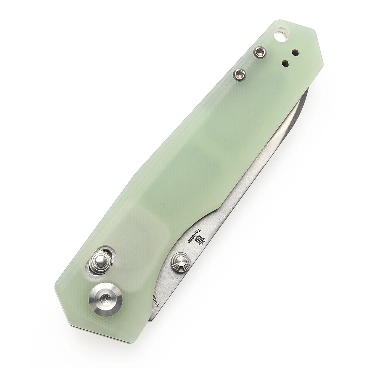 Tenable Beaver Cross Bar Lock Folding Knife Jade G10 Handle (3.44'' Stonewashed Nitro-V Blade) Kim Ning Design-T1105V4 - Image 6