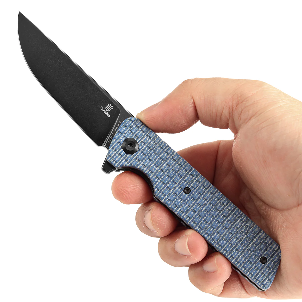 Tenable Anomaly Folding Knife Blue Micarta with Frag Pattern Handle (3.14'' Blackwash Nitro-V Blade) Pinkerton Knives Design-T2038A3 - Image 10