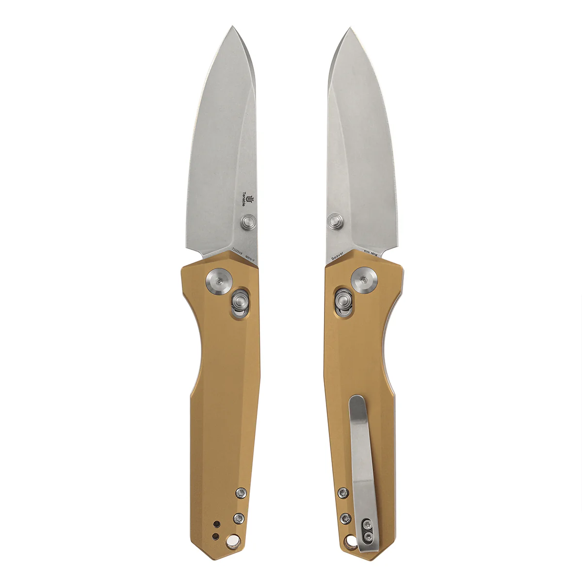 Tenable Beaver Cross Bar Lock Folding Knife Bronze Aluminum Handle (3.44'' Stonewashed Nitro-V Blade) Kim Ning Design-T1105V8 - Image 10