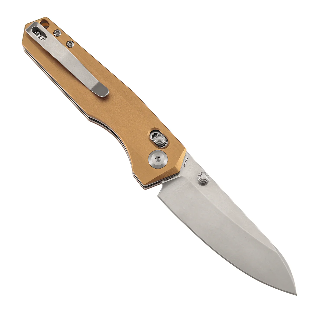 Tenable Beaver Cross Bar Lock Folding Knife Bronze Aluminum Handle (3.44'' Stonewashed Nitro-V Blade) Kim Ning Design-T1105V8 - Image 3