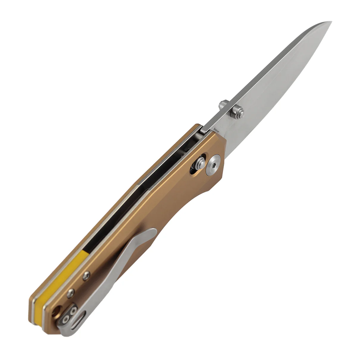 Tenable Beaver Cross Bar Lock Folding Knife Bronze Aluminum Handle (3.44'' Stonewashed Nitro-V Blade) Kim Ning Design-T1105V8 - Image 5