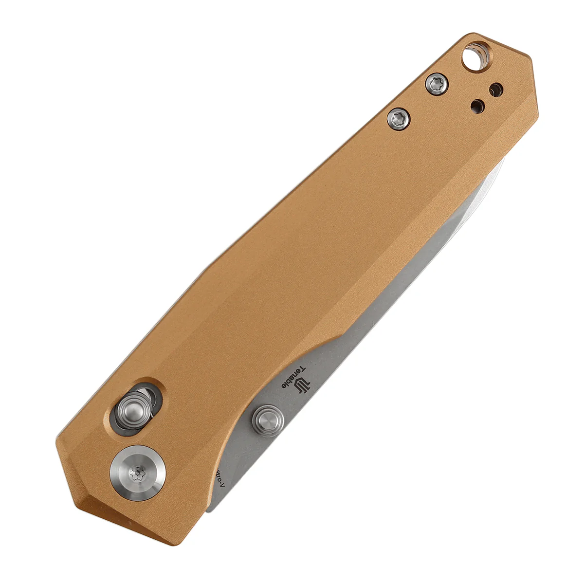 Tenable Beaver Cross Bar Lock Folding Knife Bronze Aluminum Handle (3.44'' Stonewashed Nitro-V Blade) Kim Ning Design-T1105V8 - Image 6
