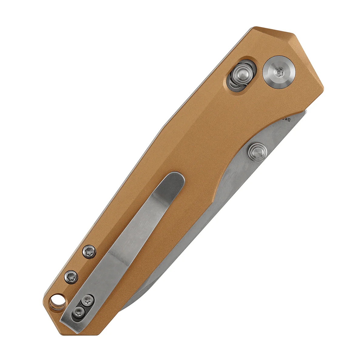 Tenable Beaver Cross Bar Lock Folding Knife Bronze Aluminum Handle (3.44'' Stonewashed Nitro-V Blade) Kim Ning Design-T1105V8 - Image 7