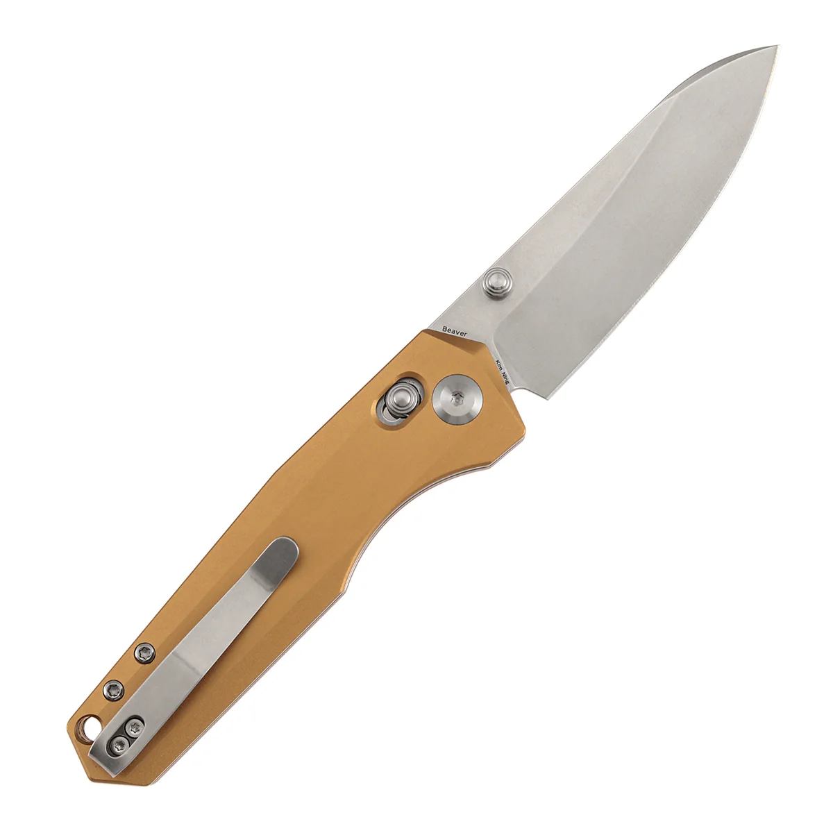 Tenable Beaver Cross Bar Lock Folding Knife Bronze Aluminum Handle (3.44'' Stonewashed Nitro-V Blade) Kim Ning Design-T1105V8 - Image 8