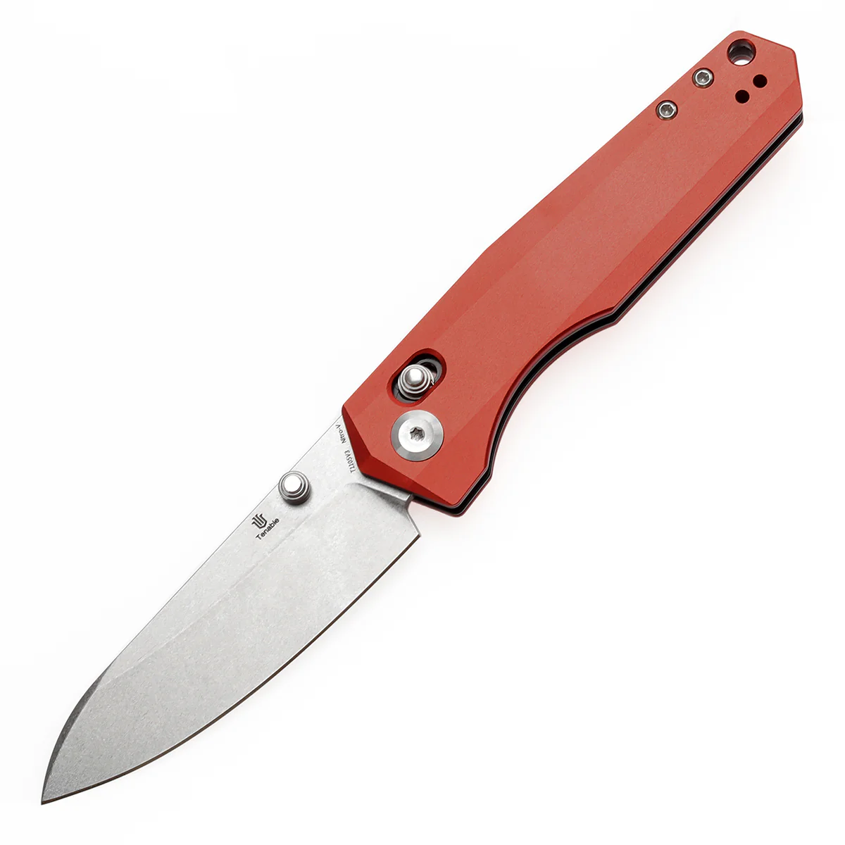 Tenable Beaver Cross Bar Lock Folding Knife Dark Red Anodized Aluminum Handle (3.44'' Stonewashed Nitro-V Blade) Kim Ning Design-T1105V3 - Image 2