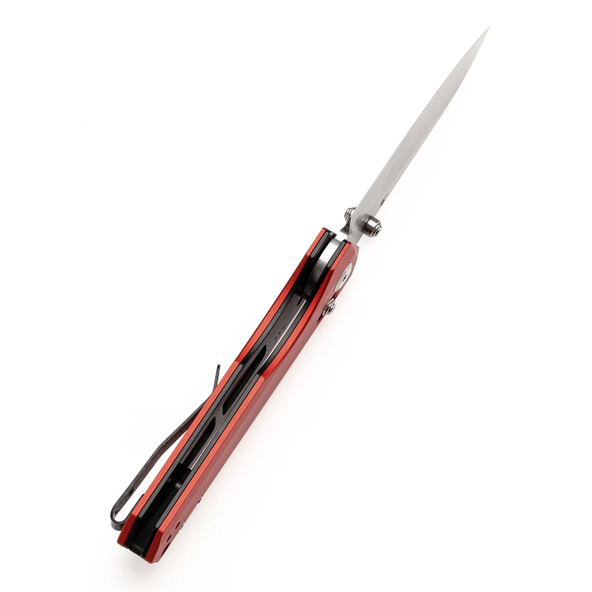 Tenable Beaver Cross Bar Lock Folding Knife Dark Red Anodized Aluminum Handle (3.44'' Stonewashed Nitro-V Blade) Kim Ning Design-T1105V3 - Image 4