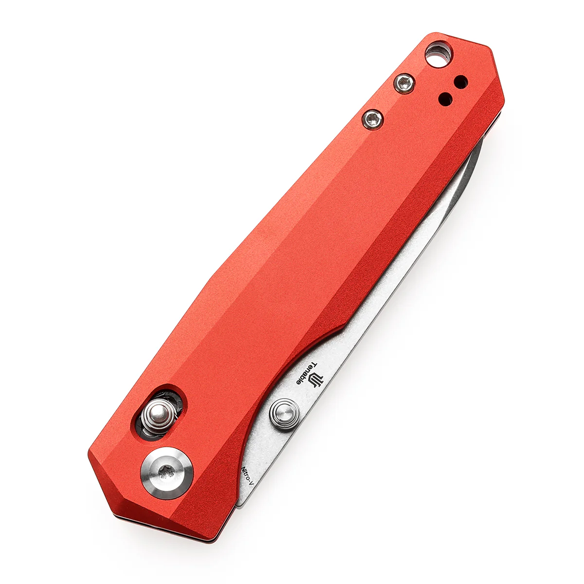Tenable Beaver Cross Bar Lock Folding Knife Dark Red Anodized Aluminum Handle (3.44'' Stonewashed Nitro-V Blade) Kim Ning Design-T1105V3 - Image 6