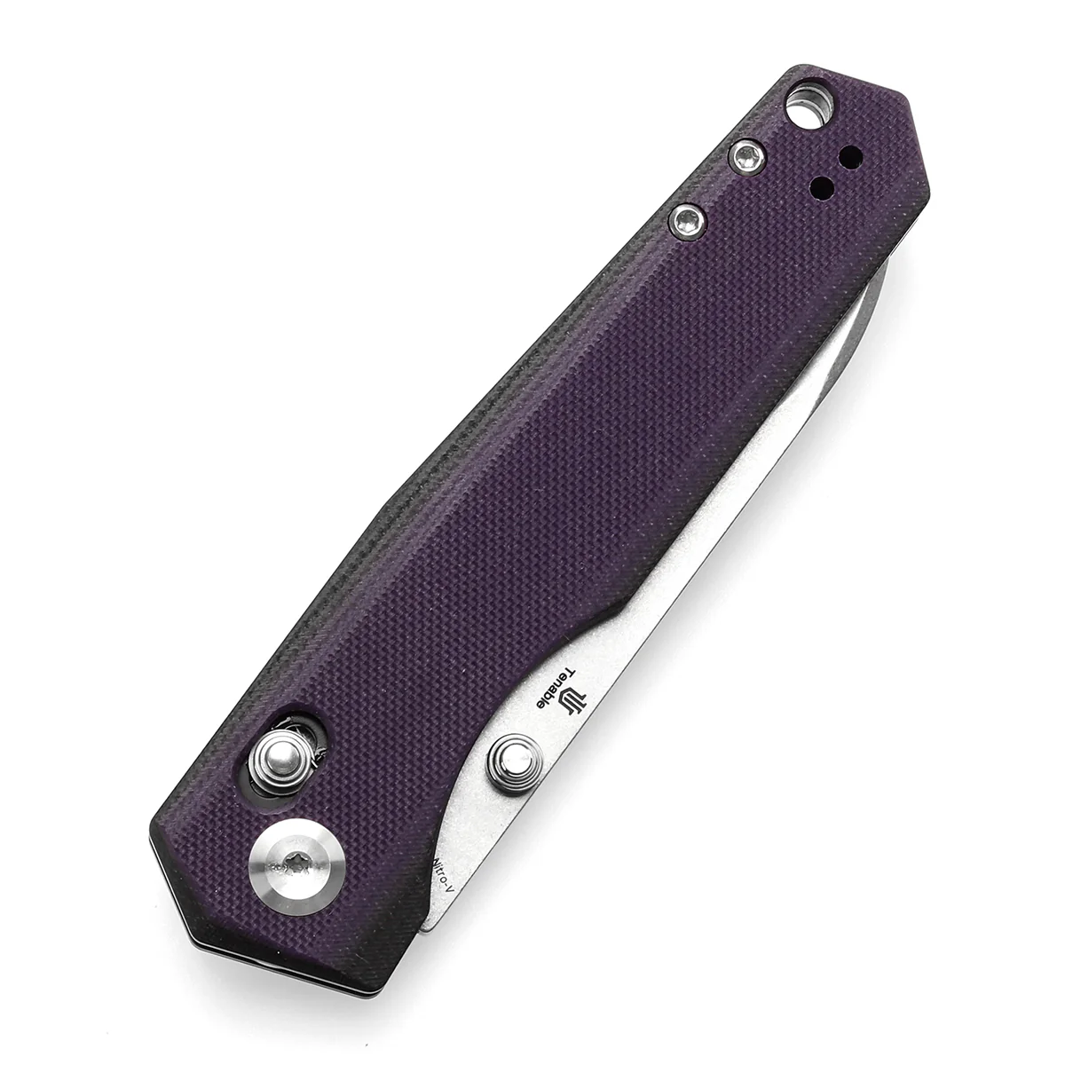 Tenable Beaver Cross Bar Lock Folding Knife Purple and Black G10 Handle (3.44'' Stonewashed Nitro-V Blade) Kim Ning Design-T1105V1 - Image 6