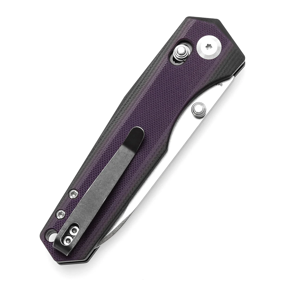 Tenable Beaver Cross Bar Lock Folding Knife Purple and Black G10 Handle (3.44'' Stonewashed Nitro-V Blade) Kim Ning Design-T1105V1 - Image 7