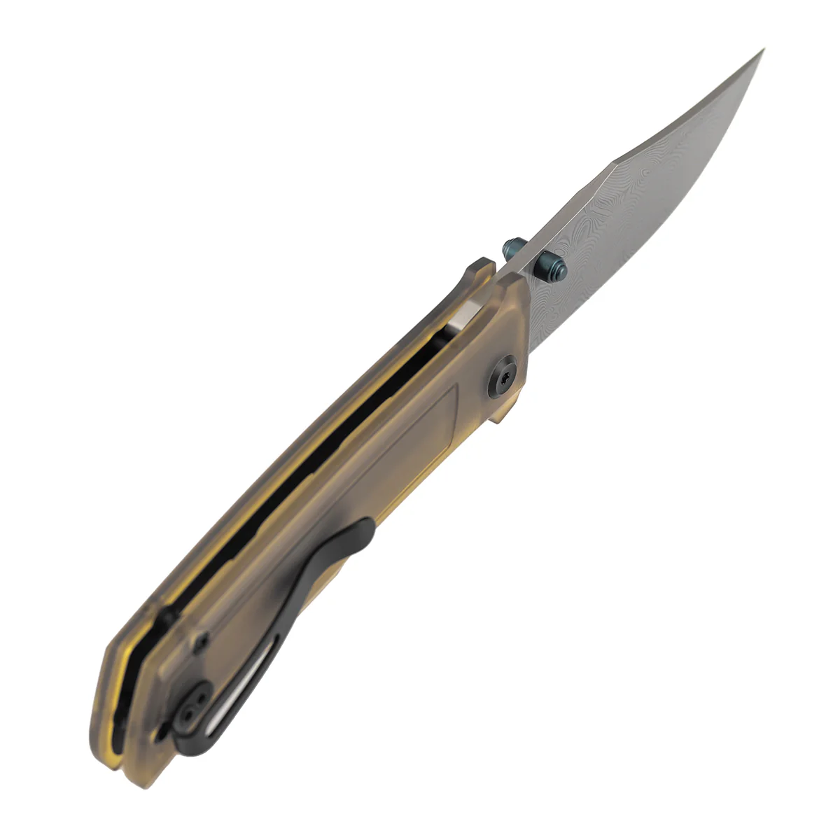 Tenable Bison Folding Knife | 3.24'' Water Ripple Damascus Blade | Amber PEI/Ultem Handle | Ray Laconico Knives Design | B2108A5 - Image 6