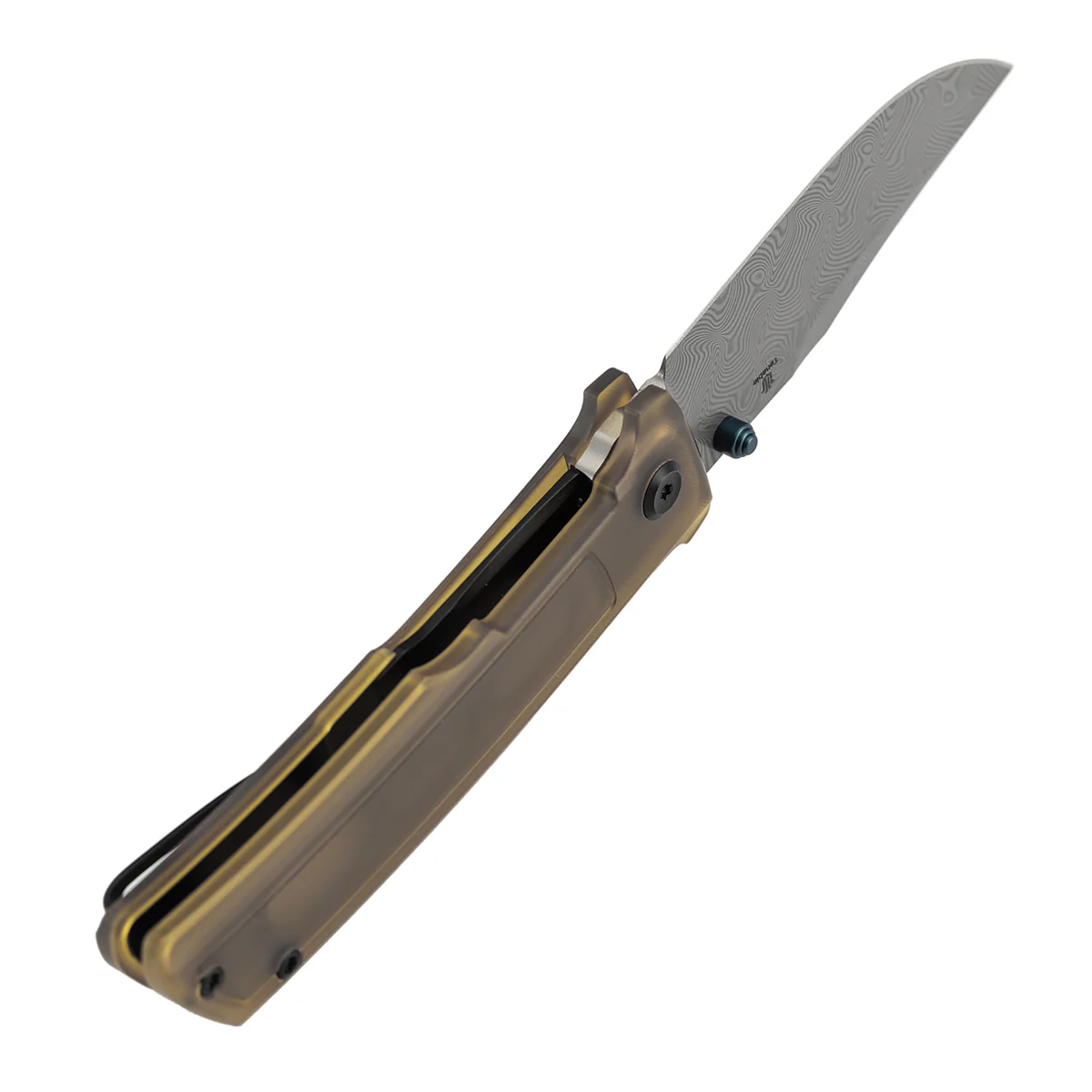 Tenable Bison Folding Knife | 3.24'' Water Ripple Damascus Blade | Amber PEI/Ultem Handle | Ray Laconico Knives Design | B2108A5 - Image 7