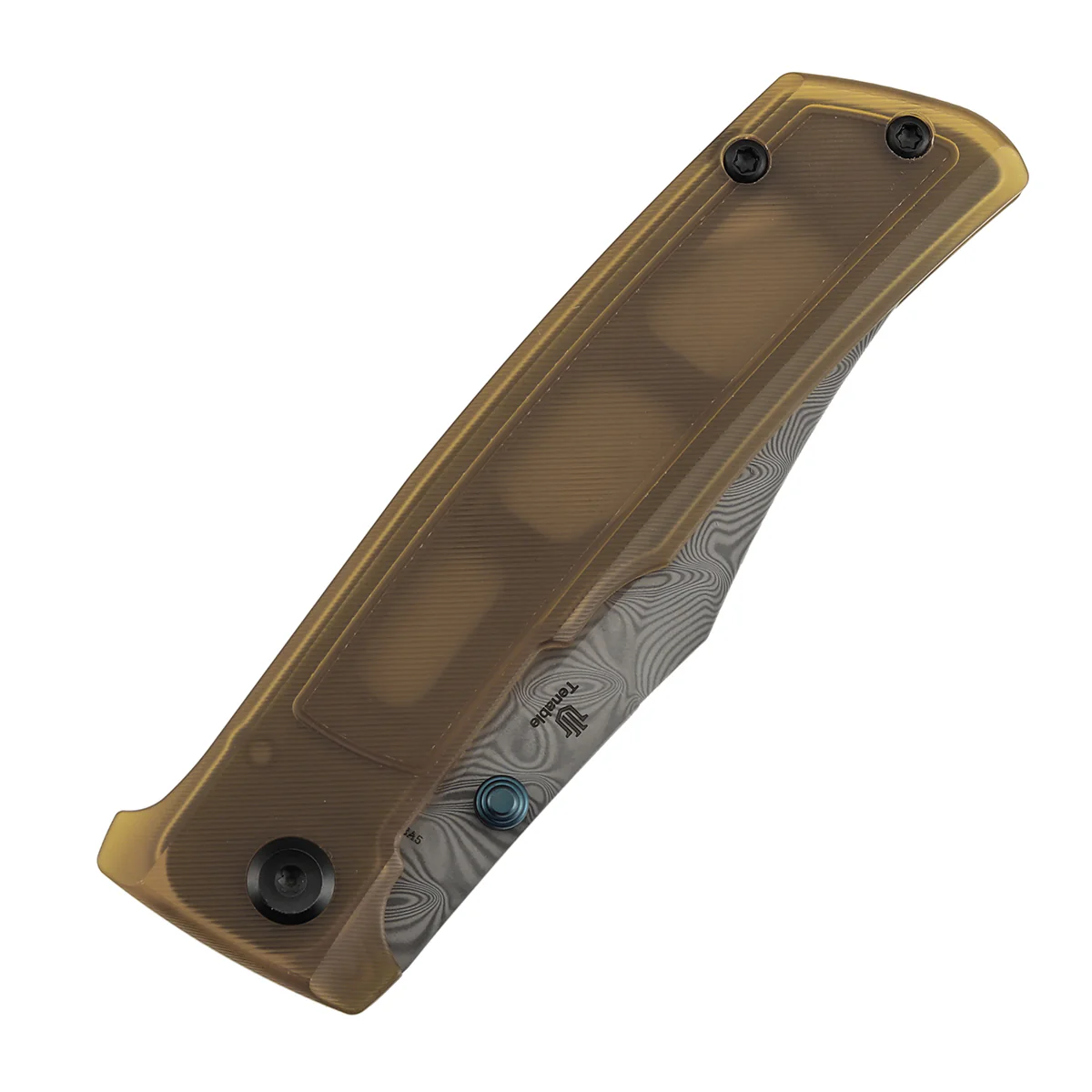 Tenable Bison Folding Knife | 3.24'' Water Ripple Damascus Blade | Amber PEI/Ultem Handle | Ray Laconico Knives Design | B2108A5 - Image 9