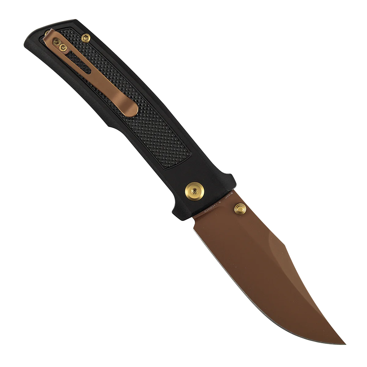Tenable Bison Folding Knife | 3.24'' Rose Gold Nitro V Blade | Black Aluminum with Frag Pattern Handle | Ray Laconico Knives Design | B2108A3 - Image 3