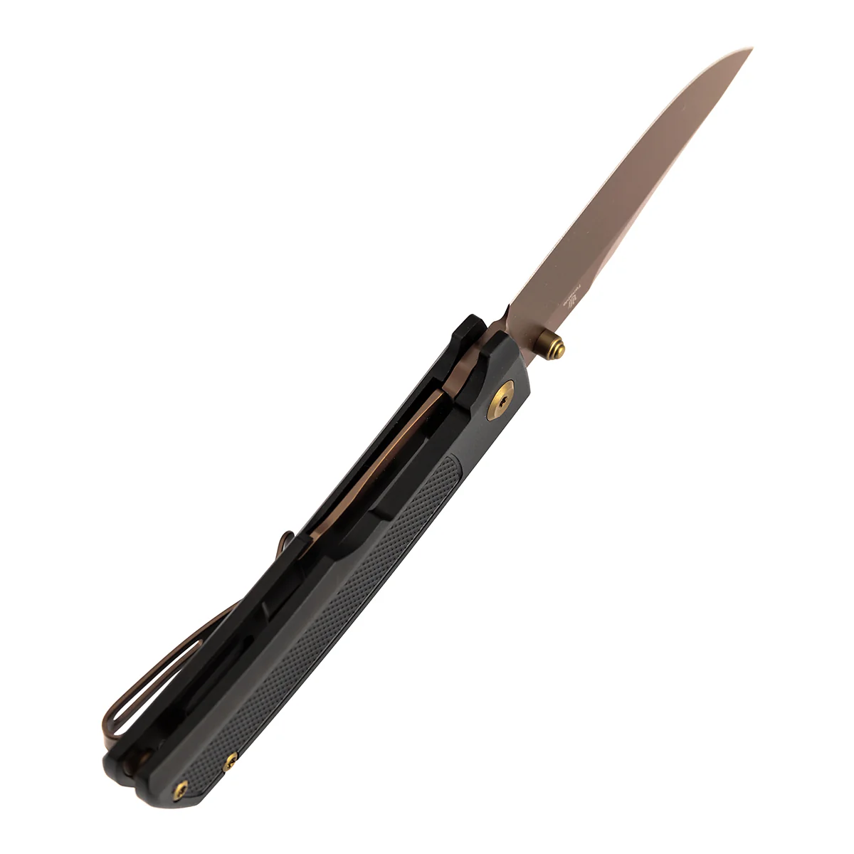 Tenable Bison Folding Knife | 3.24'' Rose Gold Nitro V Blade | Black Aluminum with Frag Pattern Handle | Ray Laconico Knives Design | B2108A3 - Image 4