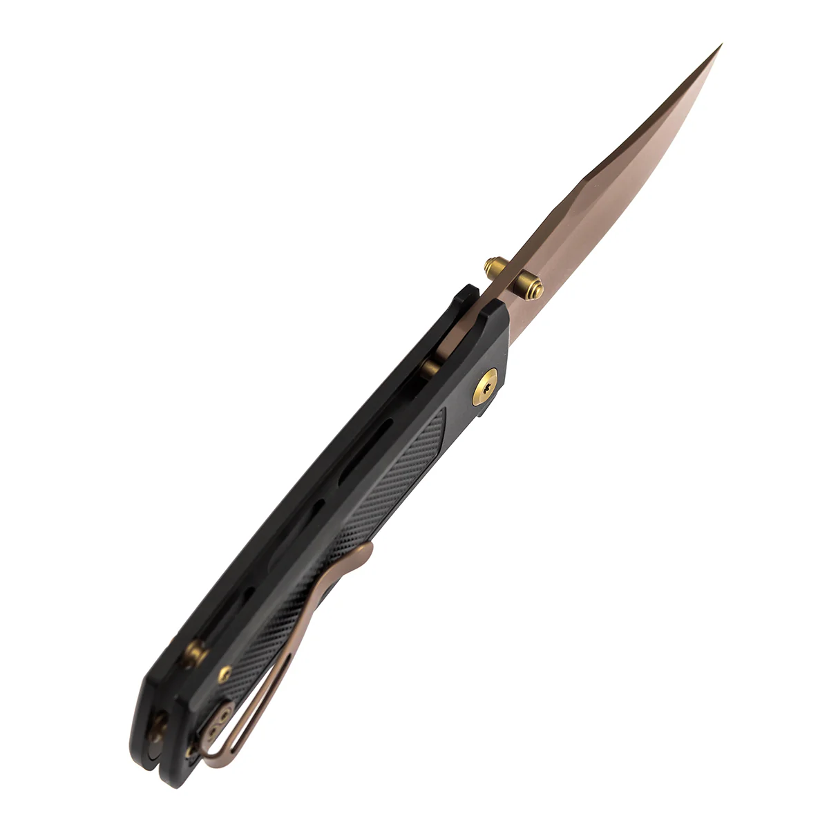 Tenable Bison Folding Knife | 3.24'' Rose Gold Nitro V Blade | Black Aluminum with Frag Pattern Handle | Ray Laconico Knives Design | B2108A3 - Image 5