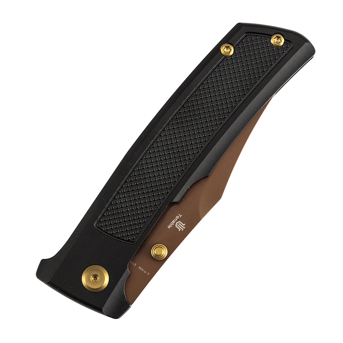 Tenable Bison Folding Knife | 3.24'' Rose Gold Nitro V Blade | Black Aluminum with Frag Pattern Handle | Ray Laconico Knives Design | B2108A3 - Image 6
