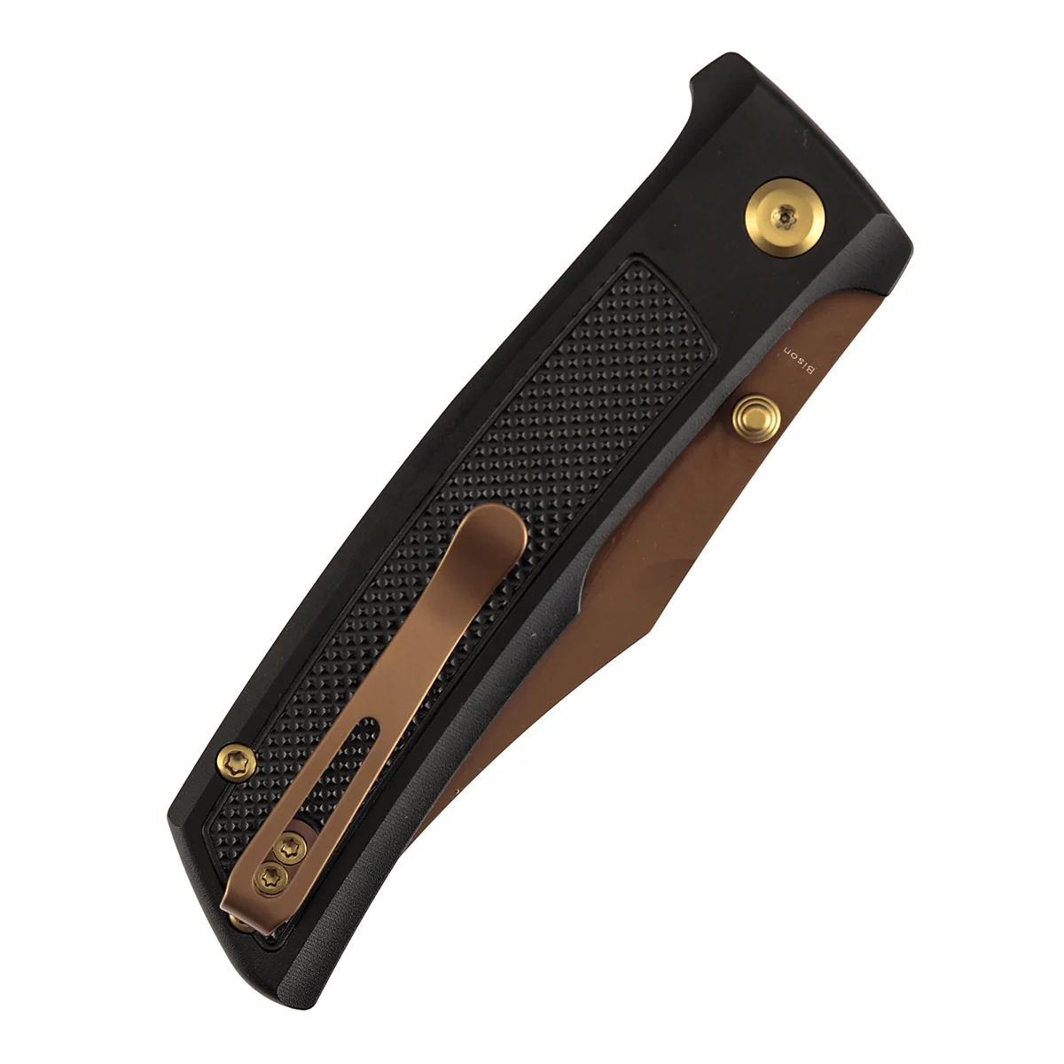 Tenable Bison Folding Knife | 3.24'' Rose Gold Nitro V Blade | Black Aluminum with Frag Pattern Handle | Ray Laconico Knives Design | B2108A3 - Image 7