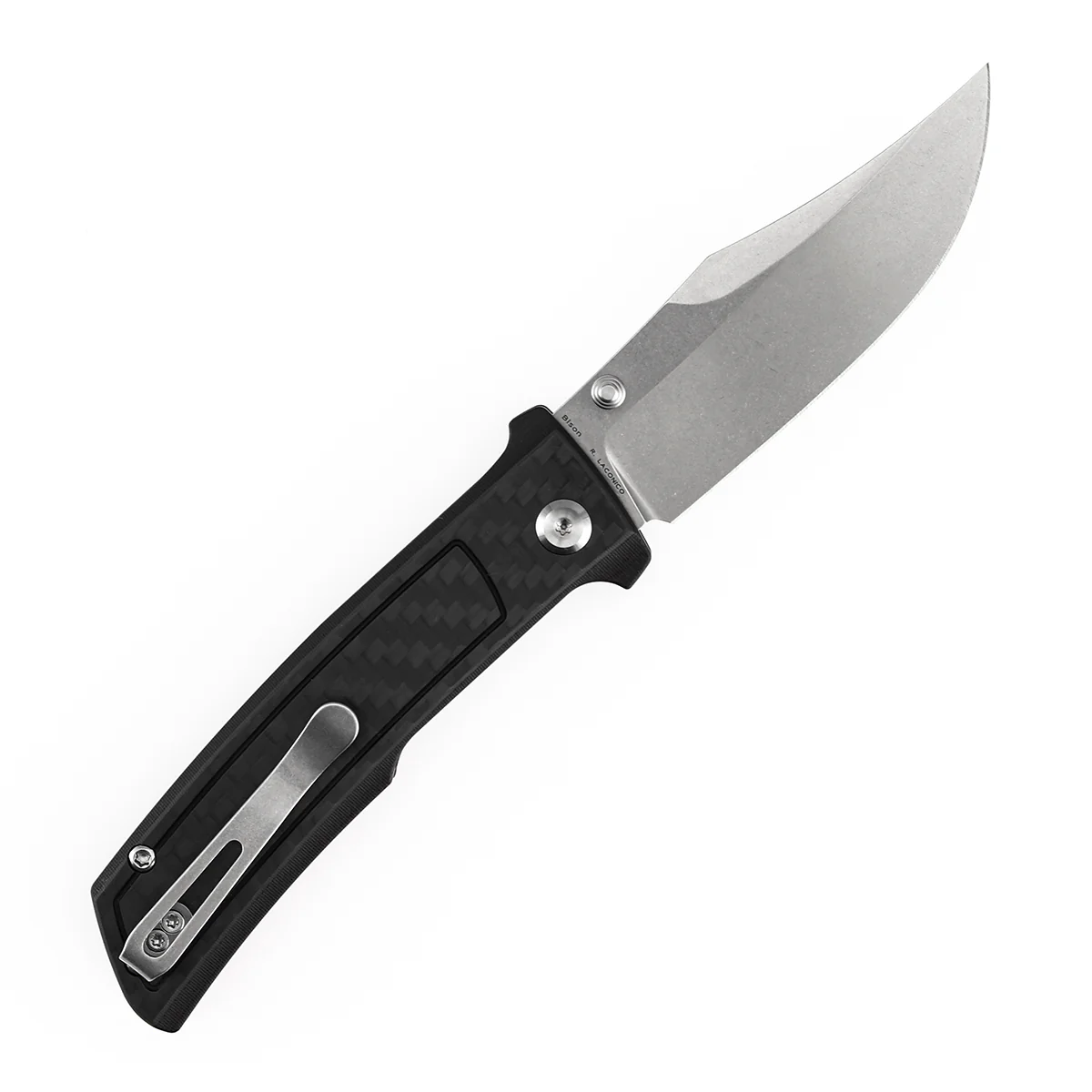 Tenable Bison Folding Knife | 3.24'' Stonewashed Nitro V Blade | Twill Carbon FIber & G10 Handle | Ray Laconico Knives Design | B2108A4 - Image 8