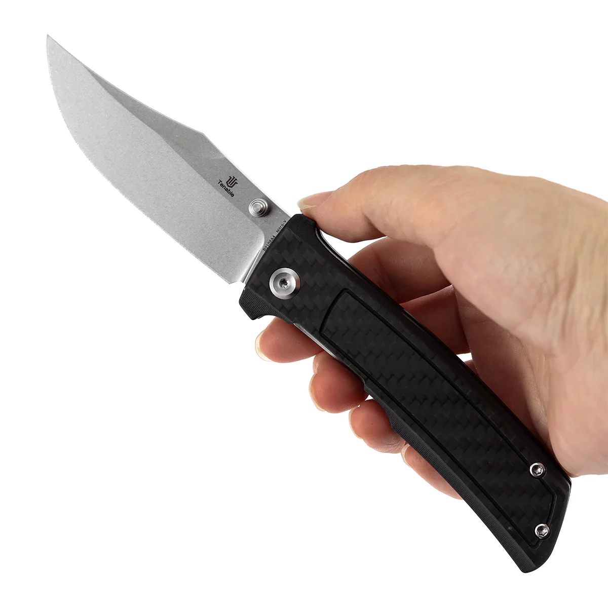 Tenable Bison Folding Knife | 3.24'' Stonewashed Nitro V Blade | Twill Carbon FIber & G10 Handle | Ray Laconico Knives Design | B2108A4 - Image 9