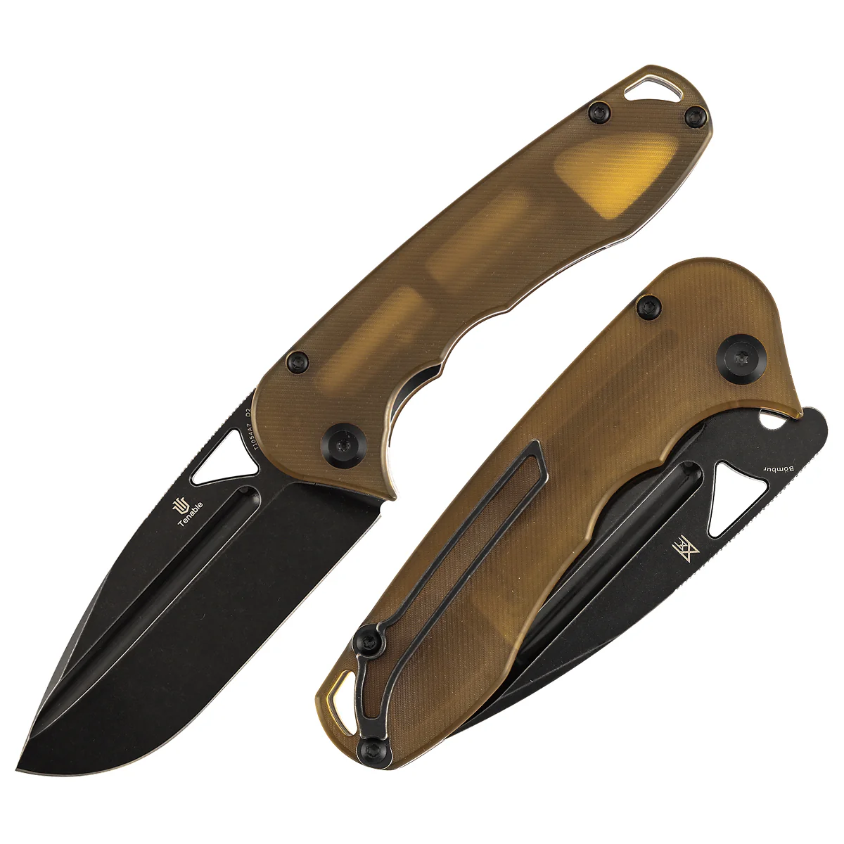 Tenable Bömbur Folding Knife Amber PEI Handle (3.53'' Blackwashed Blade) Midgards Messer Design--T1054A7