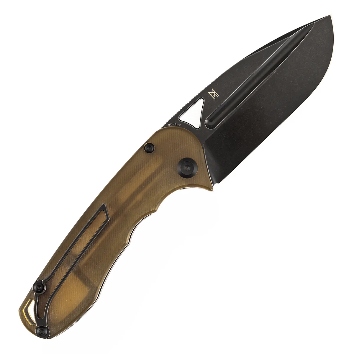 Tenable Bömbur Folding Knife Amber PEI Handle (3.53'' Blackwashed Blade) Midgards Messer Design--T1054A7 - Image 8