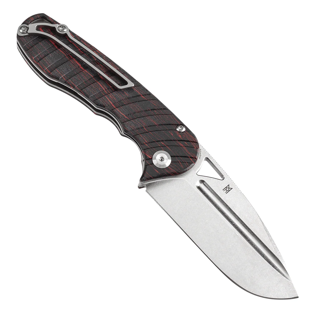 Tenable Bömbur Folding Knife Black and Red G-mascus Handle (3.53'' Stonewashed D2 Blade) Midgards Messer Design--T1054C1 - Image 3