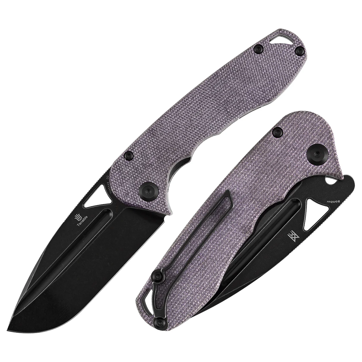 Tenable Bömbur Folding Knife Purple Micarta Handle (3.53'' Blackwashed D2 Blade) Midgards Messer Design--T1054A6