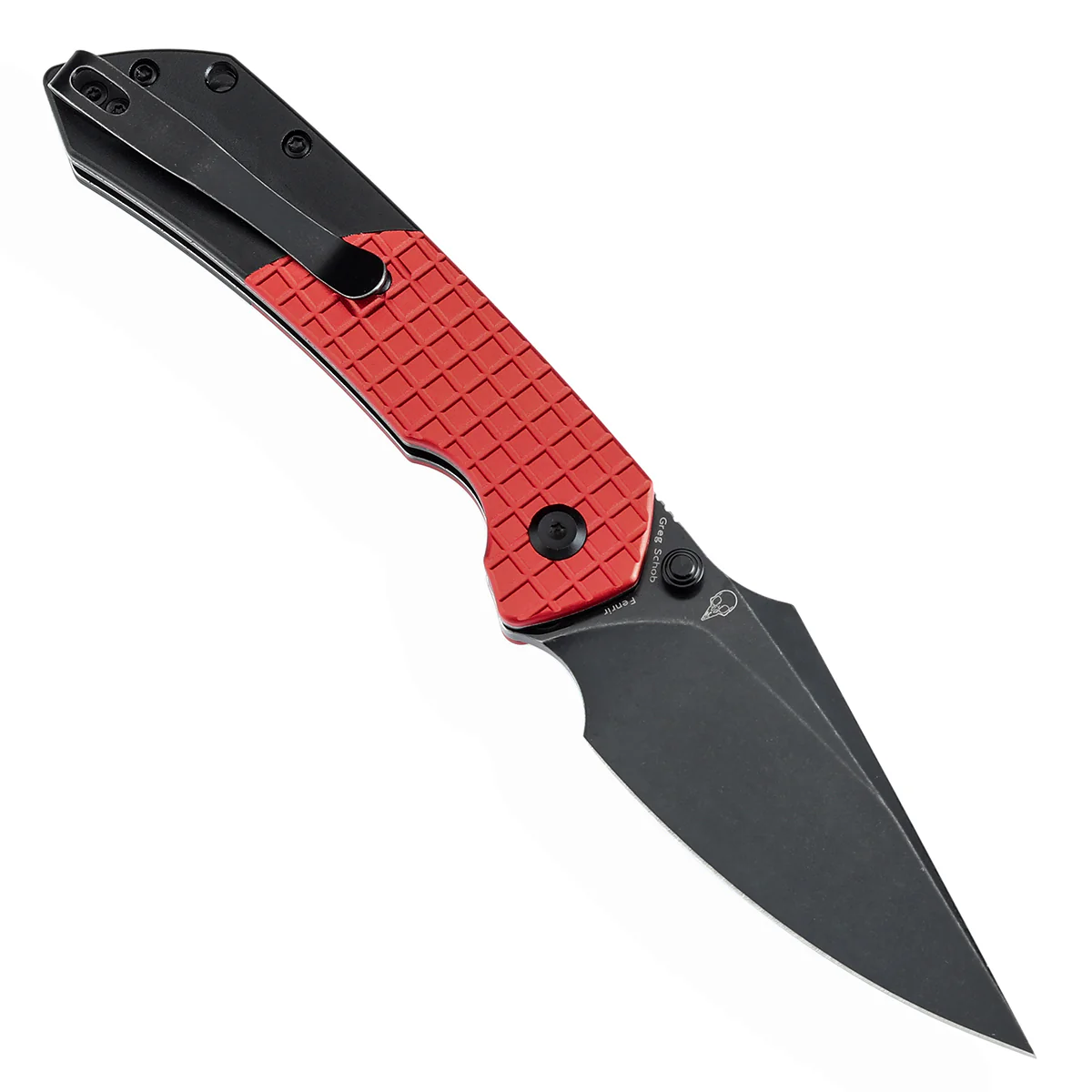 Tenable Button Lock Fenrir Folding Knife-Best Gift for Christmas Dark Red Aluminum with Frag Pattern & Black Handle (3.45" Blackwash 14C28N Blade) Sparrow Knife Design--T1034S3 - Image 3