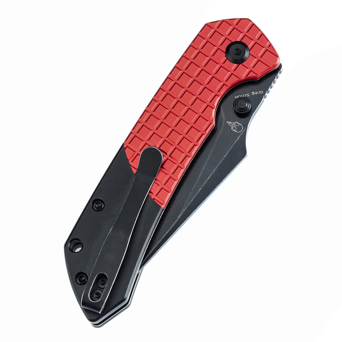 Tenable Button Lock Fenrir Folding Knife-Best Gift for Christmas Dark Red Aluminum with Frag Pattern & Black Handle (3.45" Blackwash 14C28N Blade) Sparrow Knife Design--T1034S3 - Image 7