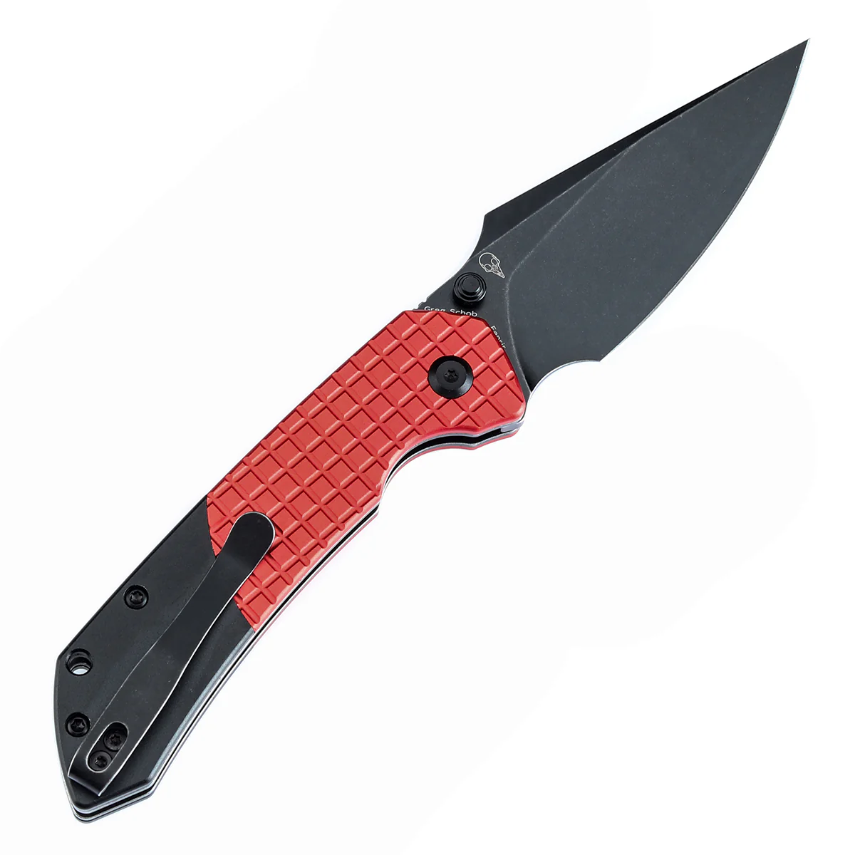 Tenable Button Lock Fenrir Folding Knife-Best Gift for Christmas Dark Red Aluminum with Frag Pattern & Black Handle (3.45" Blackwash 14C28N Blade) Sparrow Knife Design--T1034S3 - Image 8